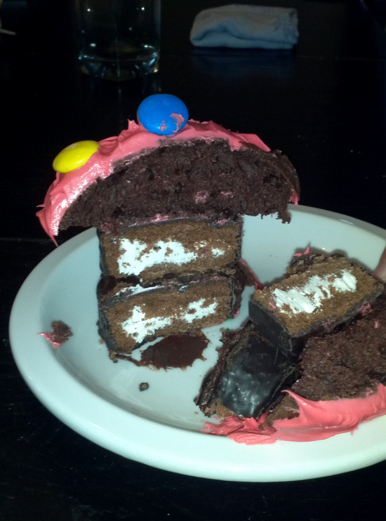 Mushroom cake, cut-away view